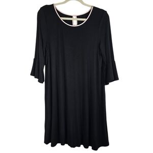 MM Kate Spade New York Black Nightgown Womens Size S Pink Satin Trim Bell Sleeve